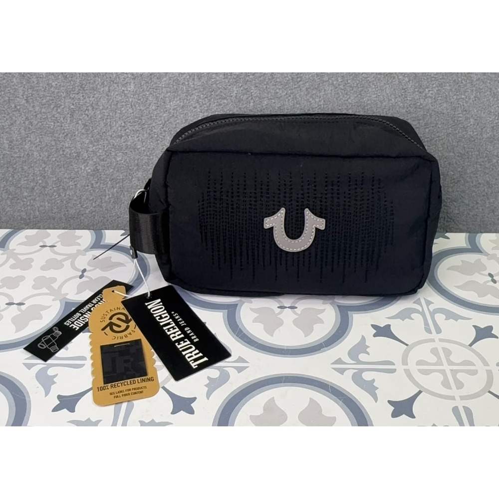 NEW True Religion Black Toiletry Bag Travel Kit‎ TR104495 Dopp Case Logo Pouch